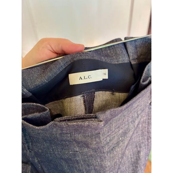 ALC Dark Blue Linen Cotton Denim Tailored Paper Bag Trousers- Size 10, Medium - Picture 7 of 7